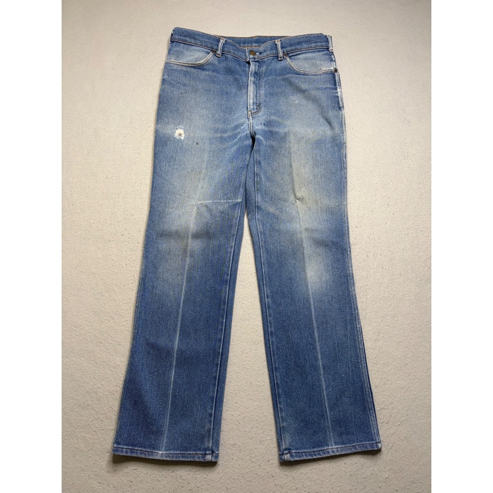 Farah Jeans Mens 32x29 Blue Vintage 70s Distressed‎ Straight Leg Scovill Zipper